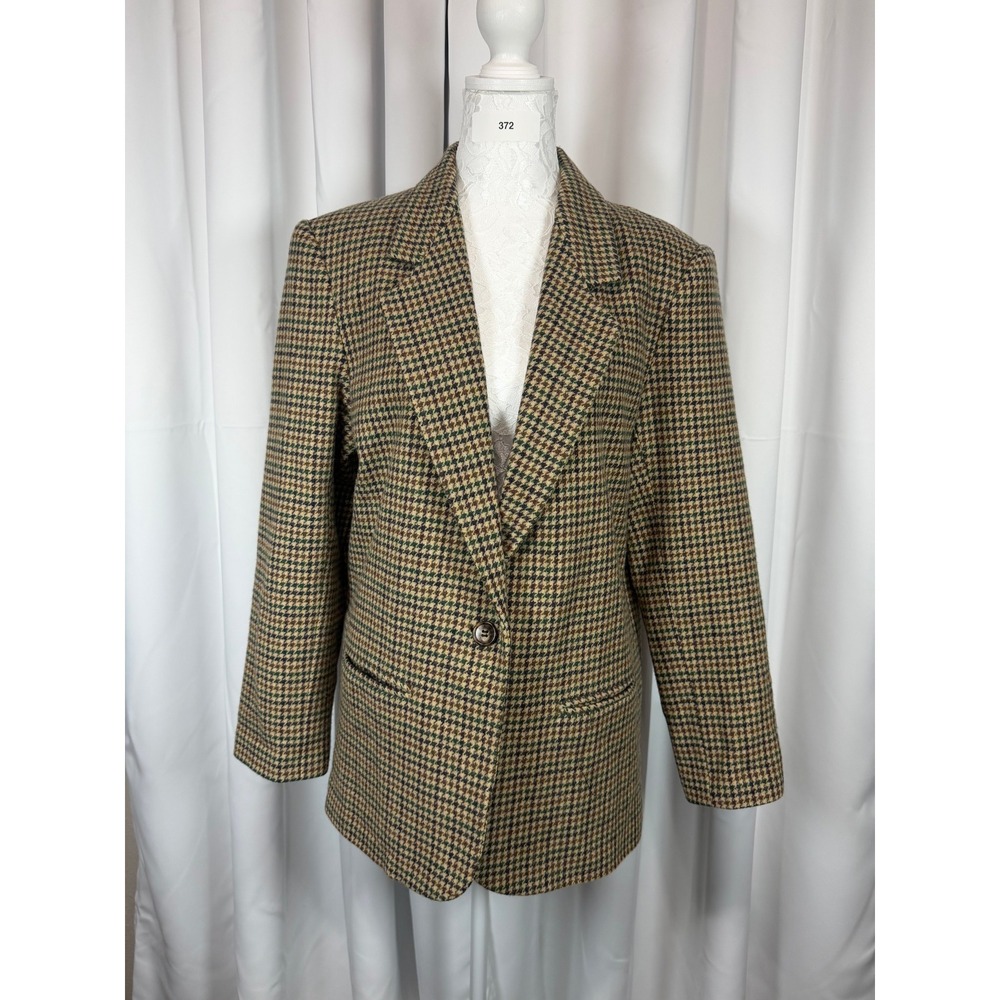 Alanni by Donnybrook Womens 6 Wool Houndstooth Blazer Brown Green Plaid Jacket
